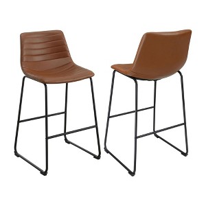 Simple Relax Set of 2 Faux Leather Upholstered Counter Stools with Footrest - 1 of 4