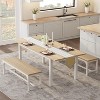 5 Pieces Dining Table Set for 4-6, Extendable Dining Room Table Set for 4, Kitchen Table with Benches and Stools, Dinner Table Set for Home - 3 of 4