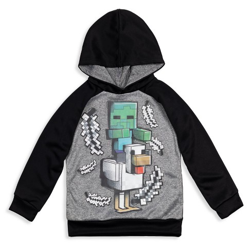 Boy's Minecraft Creeper Face Pull Over Hoodie - Athletic Heather - Large