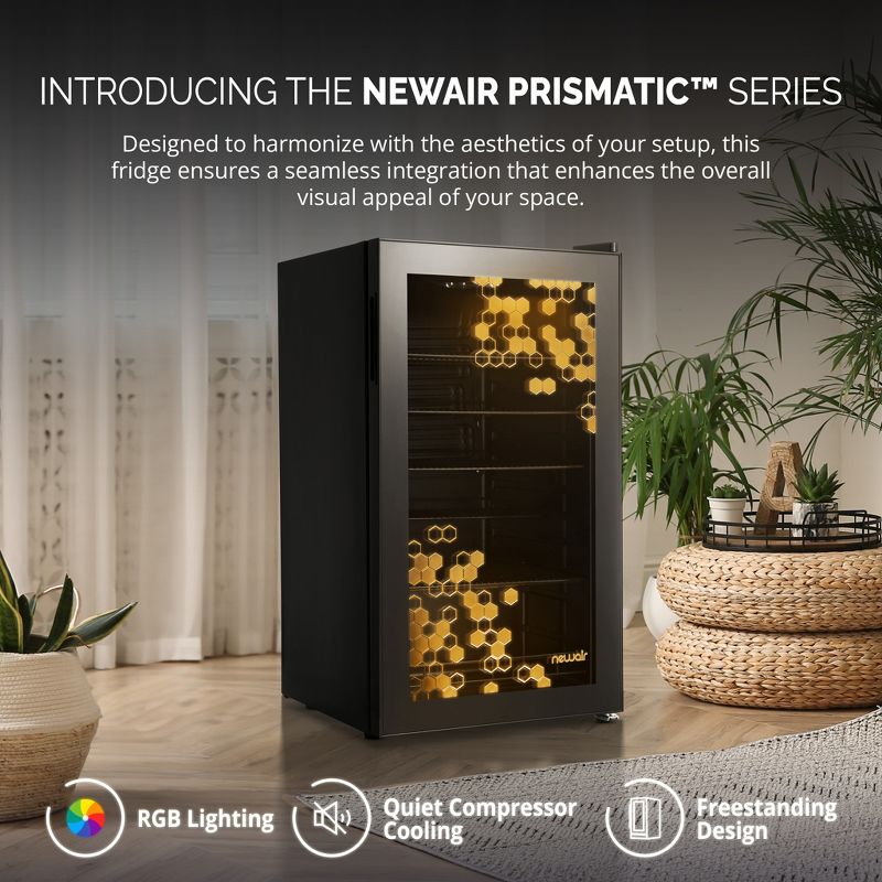 Newair Prismatic Series 126 Can Beverage Refrigerator with RGB HexaColor LED Lights, Mini Fridge for Gaming, Game Room, Party Festive Holiday Fridge, 2 of 16