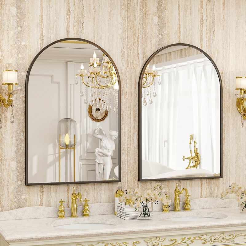 BEAUTYPEAK Arched Bathroom Mirror Rectangle With Rounded Top Decorative Wall Mirror Vanity Mirror, 2 of 5