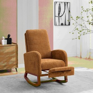 CAVINAS Rocking Chair with High Back Glider Rocking Chair with Retractable Footrest Armchair with Side Pocket - 1 of 4
