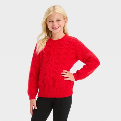 Girls Cable Knit Pullover Sweater Cat Jack Red Xl Target