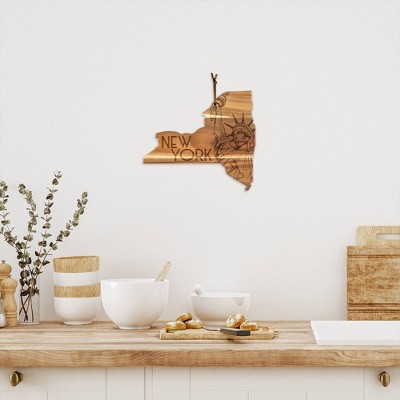 New York State Shaped Acacia Wood Cutting Board with Laser Engraving