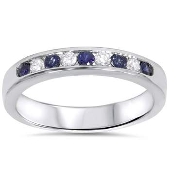 Pompeii3 1/4ct Blue Sapphire Lab Created Diamond Channel Set Wedding Ring 14K White Gold