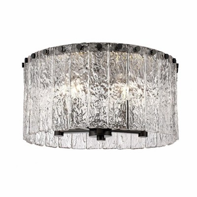 Glacier Matte Black Steel and Glass Drum LED Flush Mount