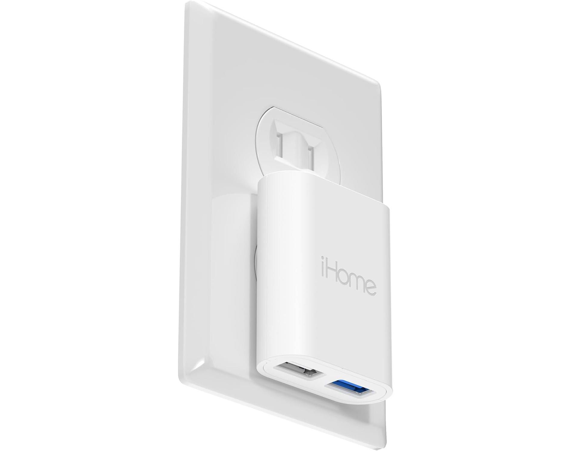 iHome 2-Port USB Wall Charger, AC Pro Multiport Plug Adapter, Phone Charging Block with Dual Ports, Flat Wall Adapter for Home & Travel