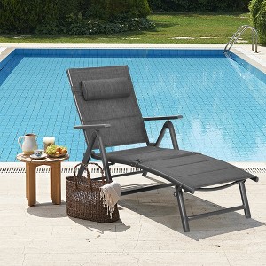 Costway Patio Reclining Chaise Lounge Padded Aluminum Folding Adjust Chair W/Pillow - 1 of 4