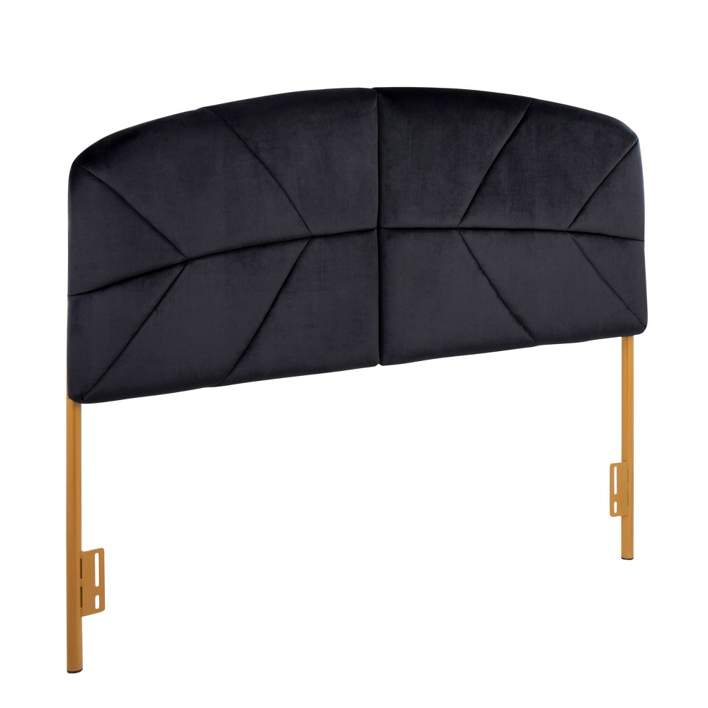 Queen Lindsey Velvet Upholstered Headboard Black/Gold - Lumisource: Plush Padded, Chic Tufting, Steel Frame, Spot Clean