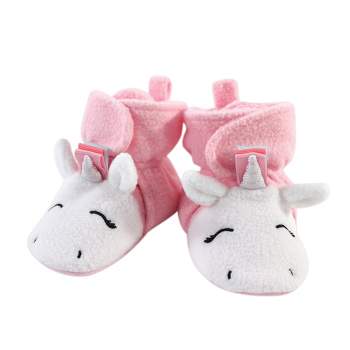 Hudson Baby Infant and Toddler Girl Cozy Fleece Booties, Pink Rainbow Unicorn