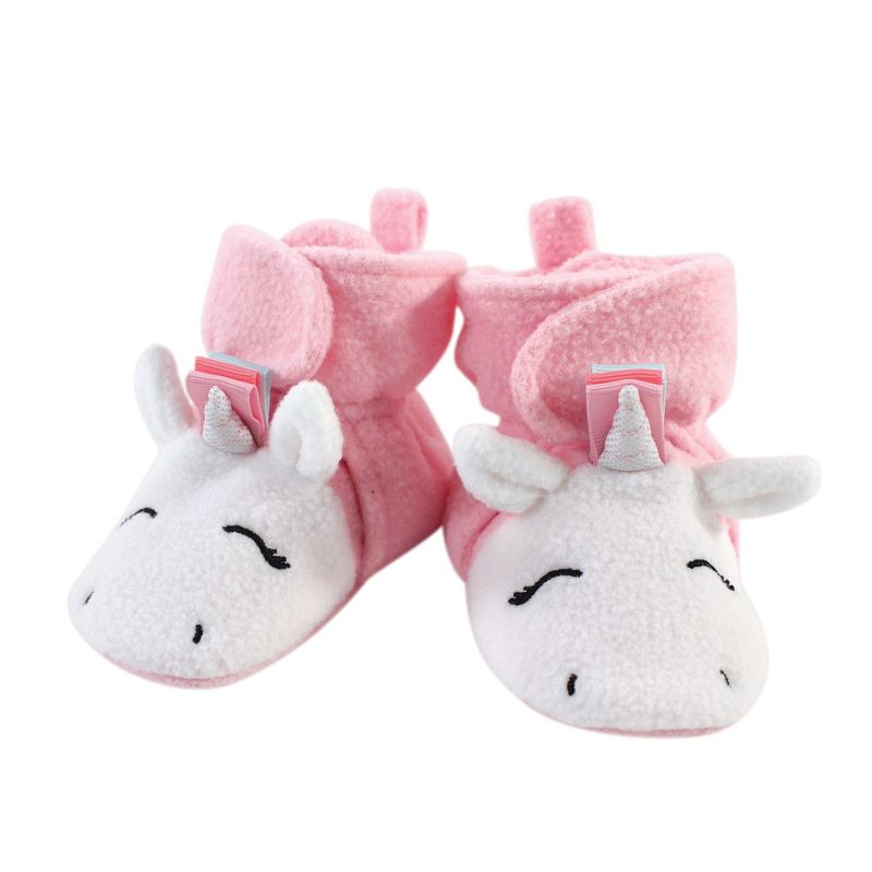 Hudson Baby Infant and Toddler Girl Cozy Fleece Booties, Pink Rainbow Unicorn, 1 of 3