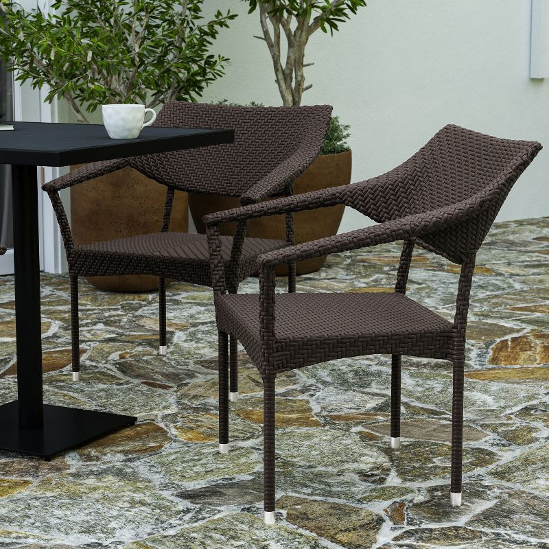 Merrick Lane Fade and Weather Resistant Modern PE Rattan Patio Dining Chair with Reinforced Steel Frame, 3 of 13