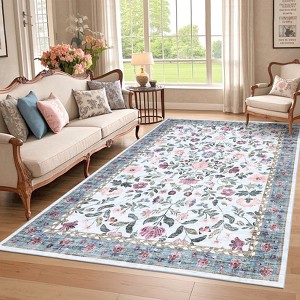 Washable Vintage Floral Area Rug, Non-Slip, Low Pile, Ultra-Soft