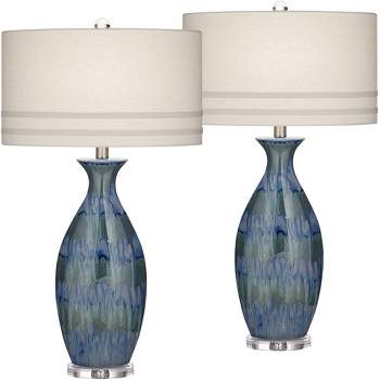 Possini Euro Design Annette 38" Tall Large Modern Coastal End Table Lamps Set of 2 Blue Drip Finish Ceramic Living Room Bedroom (Colors May Vary)