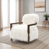 Sapphtopaz Modern Faux Fur Accent Chair with Raked Back & Wooden Arms Upholstered Comfy Bedroom Chair Soft Armchair for Living Room, Bedroom - 2 of 4