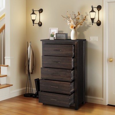 KTMBDW Dresser for Bedroom with 5 Drawers,Tall Wood Chest of Drawers, Modern Farmhouse Closet for Hallway, Living Room, Entryway, Brown