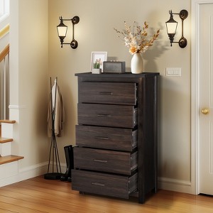 KTMBDW Dresser for Bedroom with 5 Drawers,Tall Wood Chest of Drawers, Modern Farmhouse Closet for Hallway, Living Room, Entryway, Brown - 1 of 4