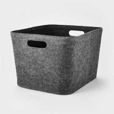 10.5" x 14" Medium Felt Basket with Stitching Dark Gray - Brightroom™