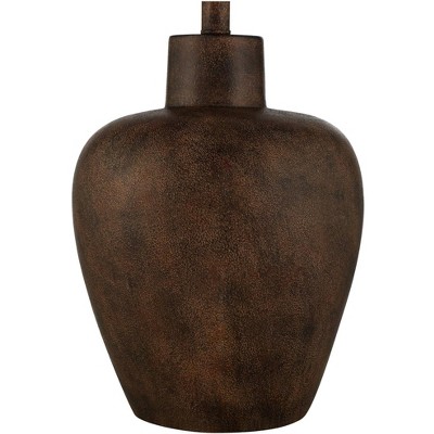 Set of 2 Dark Terra Cotta Urn Table Lamps with Tapered Fabric Drum Shades