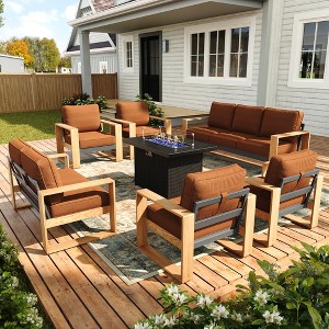 LayinSun 7 Pieces Aluminum Patio Furniture Set with Fire Pit Table, Oversized Seat with Hight Back, Outdoor Conversation Sets - 1 of 4