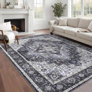Area Rugs for Living Room Bedroom Washable Vintage Distressed Print Pattern Medallion Carpet Non-Slip Low Pile Rug - 1 of 4