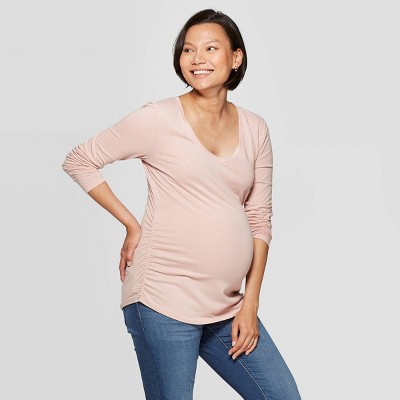 Long Sleeve Scoop Neck Side Shirred Maternity T-Shirt - Isabel Maternity by Ingrid & Isabel™