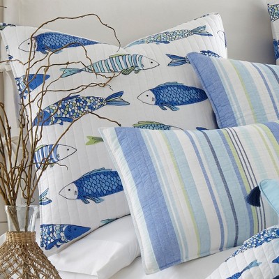 Catalina Blue Fish Cotton Euro Sham Set