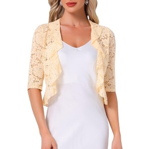 Allegra K Women's Evening Wedding Half Sleeve Ruffle Hem Elegant Lace Cardigan - 1 of 4