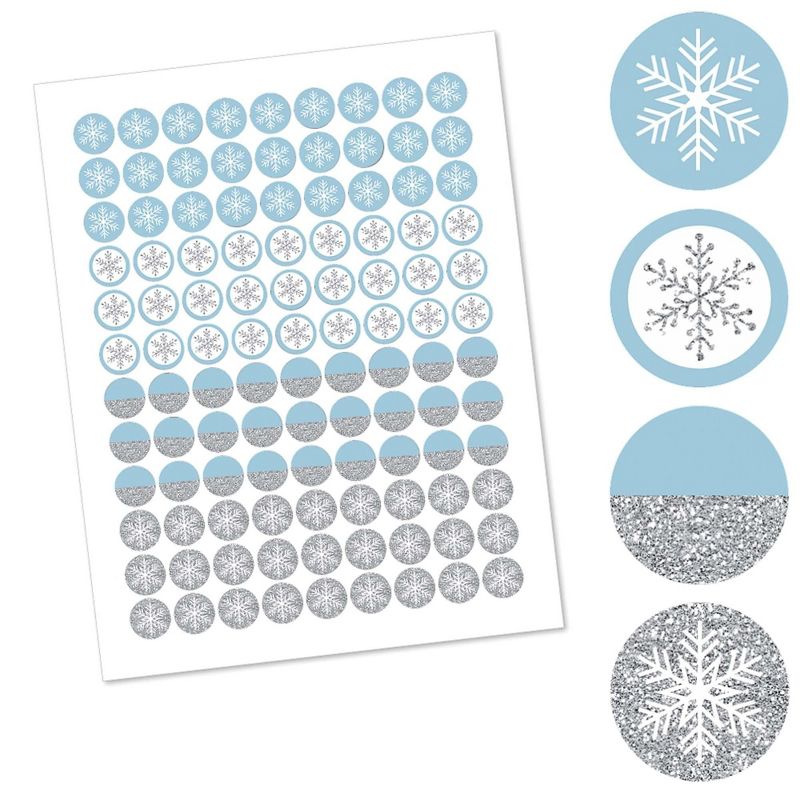 Big Dot of Happiness Winter Wonderland - Snowflake Party and Winter Wedding Round Candy Sticker Favors - Labels Fits Chocolate Candy (1 Sheet of 108), 2 of 8