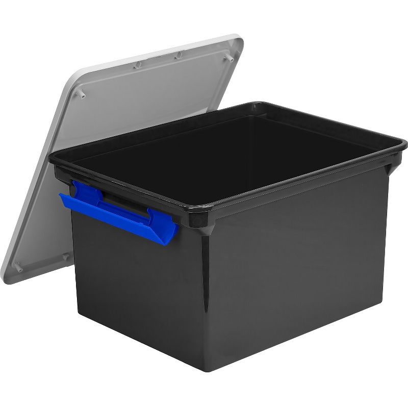 Storex Portable File Tote w/Locking Handle Storage Box Letter/Legal Black/Silver 61543U01C, 2 of 3