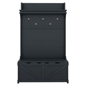 Vynxaria Dark Blue Freestanding Coat Rack with Drawers, 5 Hooks and Storage Bench, Ideal for Entrance Porch - 1 of 4