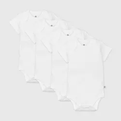 Honest Baby 4pk Organic Cotton Short Sleeve Bodysuit - White 0-3M