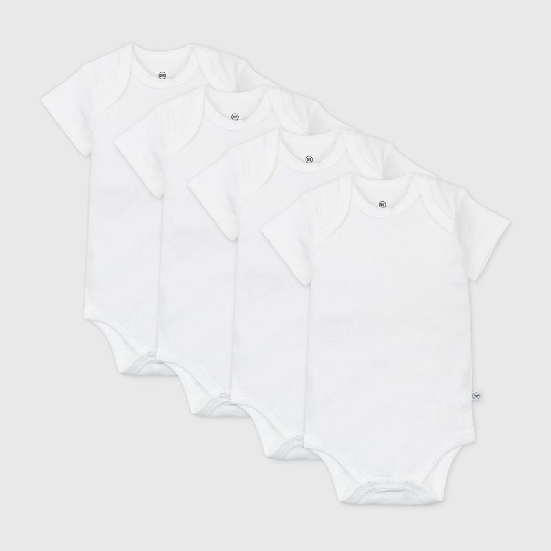 Honest Baby 4pk Organic Cotton Short Sleeve Bodysuit - White, 1 of 4