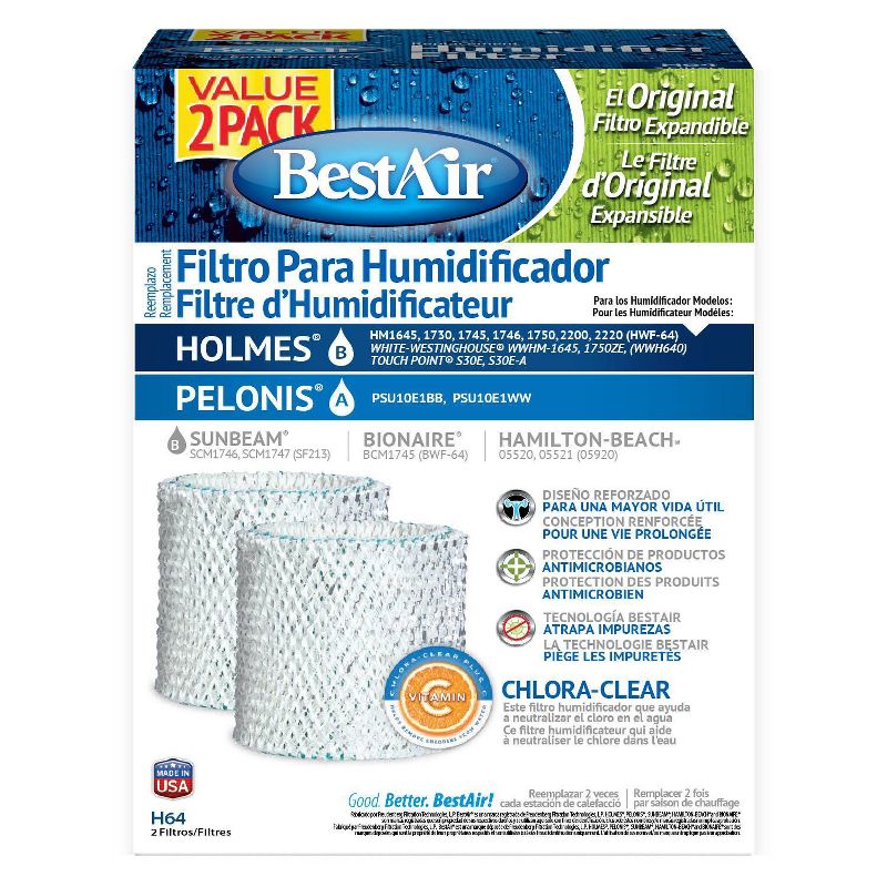 BestAir 2pk H64 Humidifier Replacement Filter for Holmes Humidifiers, 3 of 5