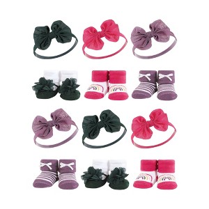 Hudson Baby Infant Girl 12Pc Headband and Socks Giftset, Green Purple, One Size - 1 of 2