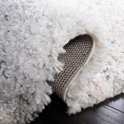 Ivory and Gray Geometric Shag Runner Rug, 2'3" x 8'
