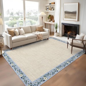 Area Rugs for Living Room Bedroom Modern Floral Bordered Rug Non-Slip Low Pile Accent Carpet Soft Foldable Rug Home Decor - 1 of 4