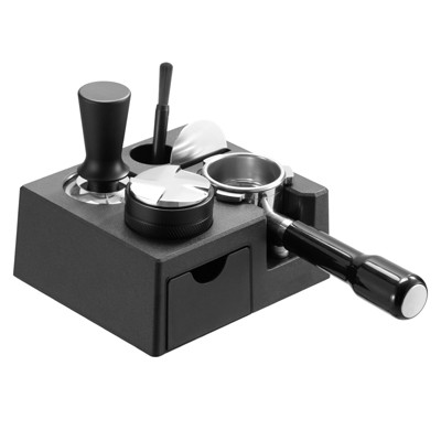 VEVOR Espresso Tamping Station, ABS Material, 7-in-1 Multifunctional Tamping Station with Detachable Slot, Easy to Clean Espresso Knock Box, Black