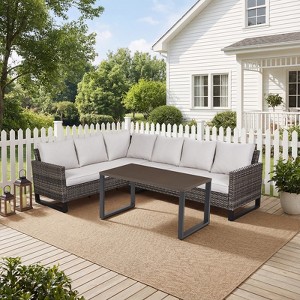 Buenhomino Patio Furniture Set 4 Piece, Wicker Rattan Sofa Couch with Thick Cushion and Coffee Table, L Shape All Weather Outdoor Conversation Set - 1 of 4