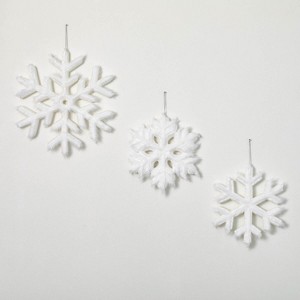 Faux Fur Snowflake Ornaments White 14"H  Set of 3 - 1 of 2