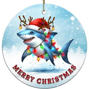Lomsoe Christmas Ornament Shark Merry Christmas Ceramic Ornament, Ceramic Tree Decoration, Hanging Ornament, Gift for Family, Friends, Animal Lovers - 1 of 1