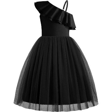 formal black dress for girls Arshiner Girl' Off Shoulder Ruffle Trim Tulle White Wedding Flower Summer Dresses-Black-9-10 Years : Target Satin color:White Nighty The Lace Dress – inspired piece stuns with