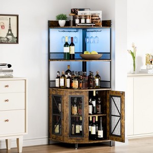 Jojoka Corner Bar Cabinet with Power Outlet and LED Strip,Liquor Cabinet with Storage and Adjustable Shelves for Small Space - 1 of 4