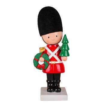National Tree Company First Traditions Christmas Soldier with Wreath And Tree with Polyresin Construction, Red, 11 in