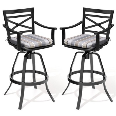 Crestlive Products Swivel Outdoor Bar Stools Set of 2 Patio Bar Height Chairs with Sunbrella Cushion and Cast Aluminum Frame