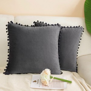 PiccoCasa Velvet Pillow Covers Pom Throw Cover Square Cushion Covers 2Pcs - 1 of 4
