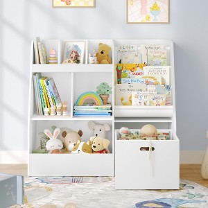 Arceso 4 in 1 Kids Bookshelf and Toy Storage Organizer, 3-Tier Toy Organizers with Removable Toy Bin, Toddler Sling Bookshelf with Storage Cubbies - 1 of 4
