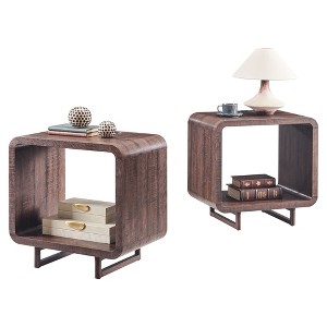 End Table with Charging Station, 23.6" Wood Nightstand with Open Shelf Storage, Modern Side Table for Living Room, Bedroom - 1 of 4