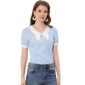 Allegra K Women's Bow Tie Contrast Color Textured Short Sleeve Top - 1 of 4