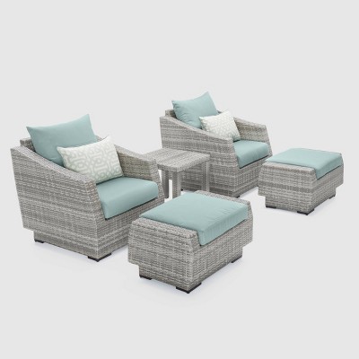 Cannes 5pc Club Chair & Ottoman Seating Set Spa Blue - RST Brands